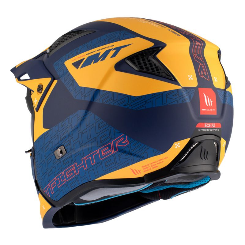 CASQUE TRIAL MT STREETFIGHTER SV TOTEM C3 BLEU/OR MAT   S  SIMPLE ECRAN TRANSPARENT TRANSFORMABLE AVEC MENTONNIERE AMOVIBLE (LIVRE AVEC UN ECRAN SUPPLEMENTAIRE DARK) (ECE 22.06)