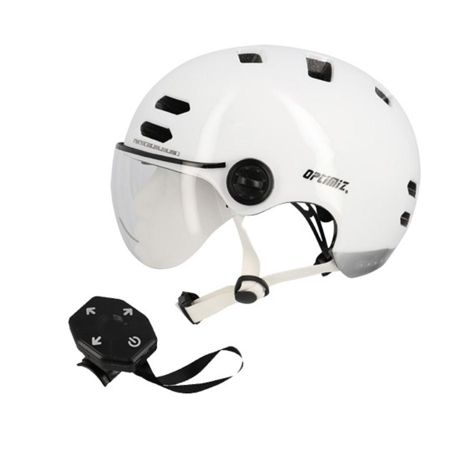 [512073] Casque Optimiz Visière bluetooth & clignotant O390 (L, Blanc)
