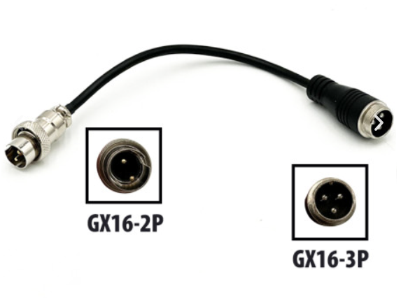 [SP-170-GX16-2P] Adaptateur GX16 3 pins Mâle -> Prise GX16 2 pins