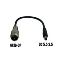 Adaptateur GX16 3pins Mâle - DC 5.5 2,5 mmm Femelle